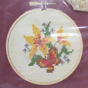 Vogart Crafts Lilies Counted Cross Stitch With Wooden Embroidery Hoop Craft Kit